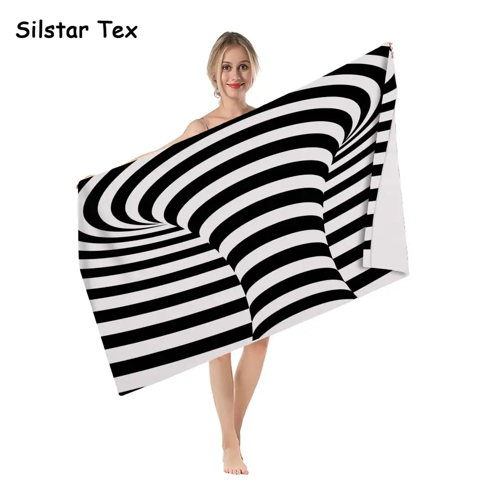 

Silstar Tex Fashion Stripes Large Bath Towel Print Microfiber Fabric Soft Beach Towels For Travel Pool