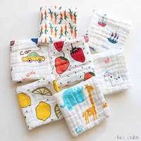 6 layer baby handkerchief square fruit pattern towel 25x25cm muslin cotton infant face towel wipe cloth baby stuff for newborns