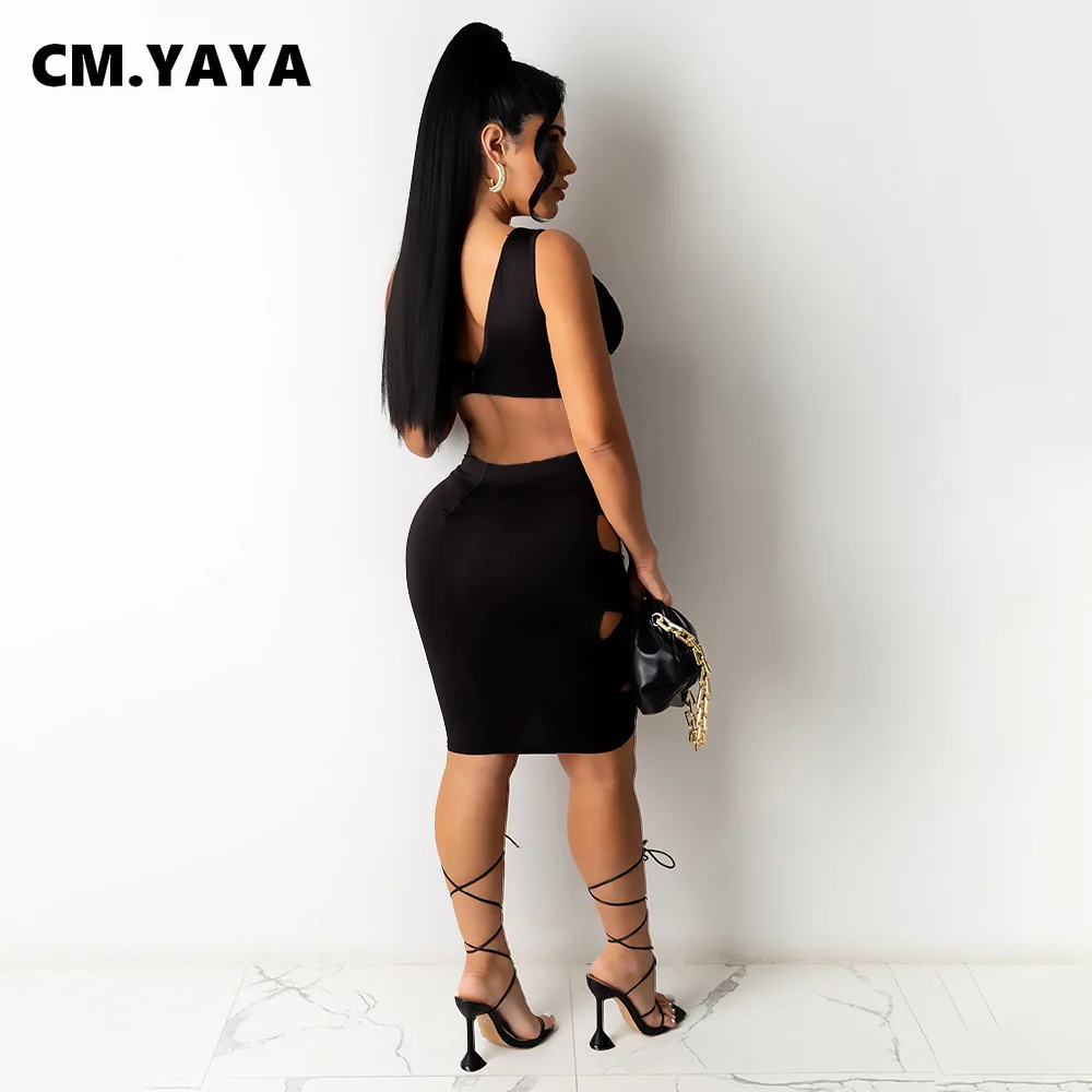 Соблазнительный женский костюм CM.YAYA для клувечерние с вырезами укороченный топ и