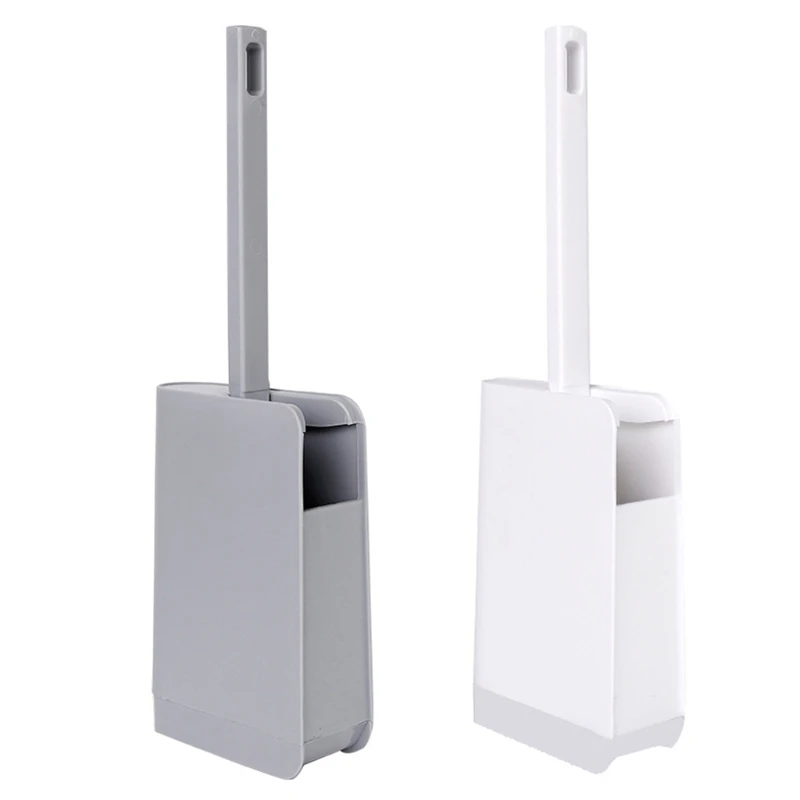 

Plastic Toilet Brush with Holder Set Bathroom Cleaning Tool Long Handle Curved Corner Rim Cleaner M7DA