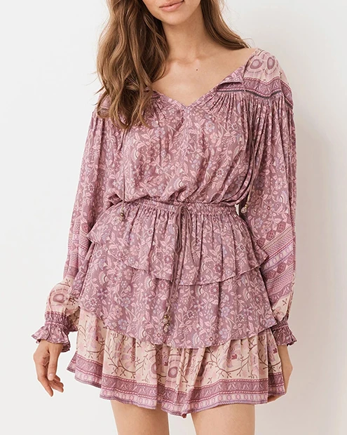 Everkaki Boho блузки с цветочным принтом, Рубашки, Топы, женские, с кисточками, с завязками на шее, с длинными рукавами, винтажные топы, блузки, женские,, Осень-зима