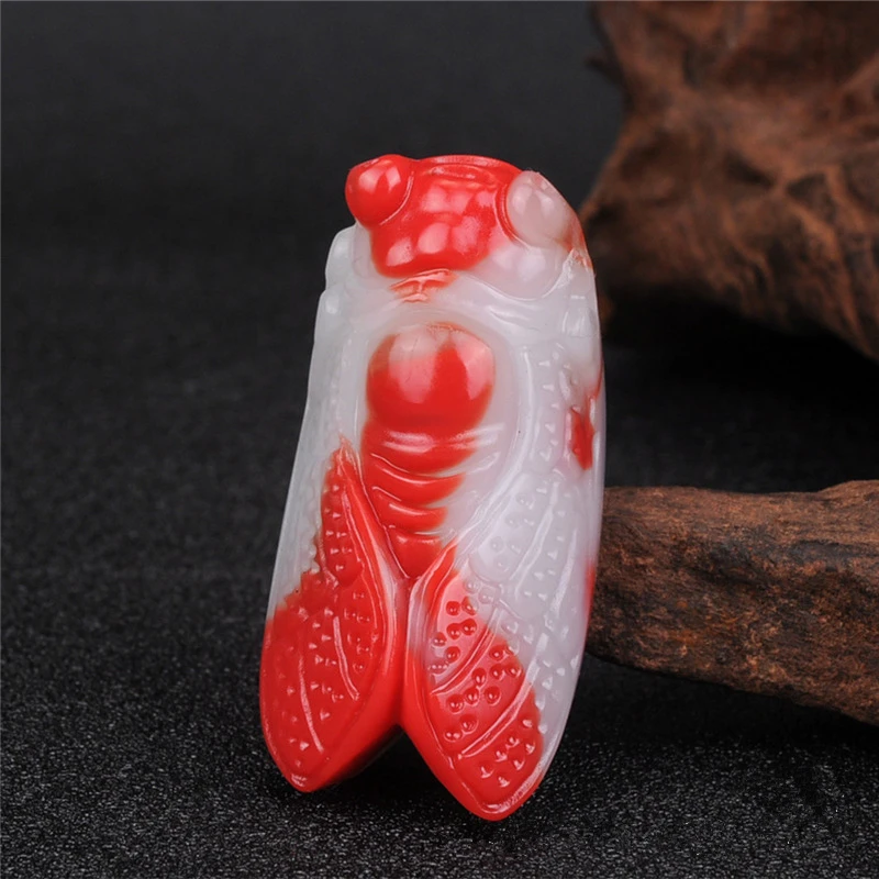 

Natural Chicken Blood Jade Hand Carved Cicada Pendant Fashion Boutique Jewelry Men and Women Red Knowing Necklace