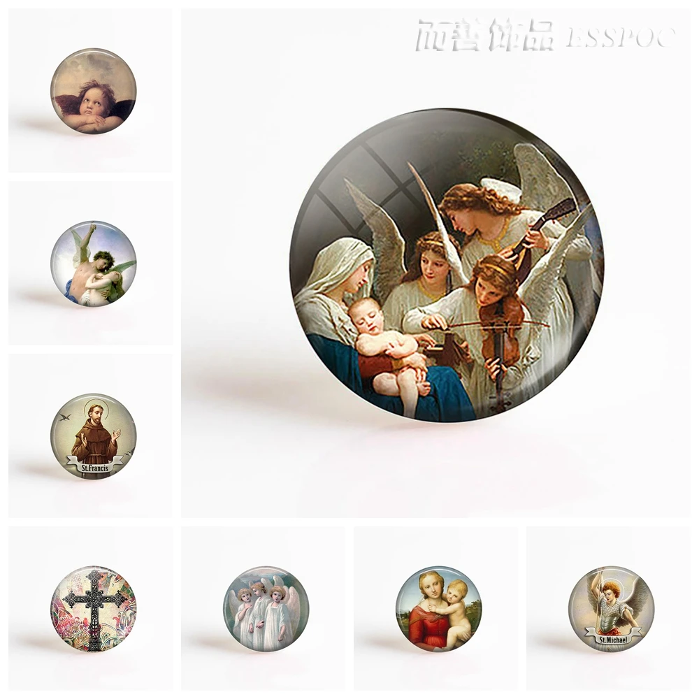 Круглый Стеклянный кабошон 25 мм 5 шт./лот кулон Дева и ангелы религиозные