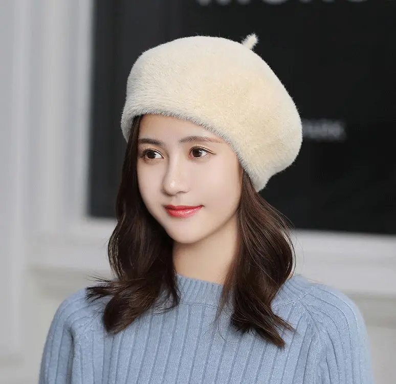 Шапка-берет Женская кашемировая однотонная шапка художника в стиле ретро с