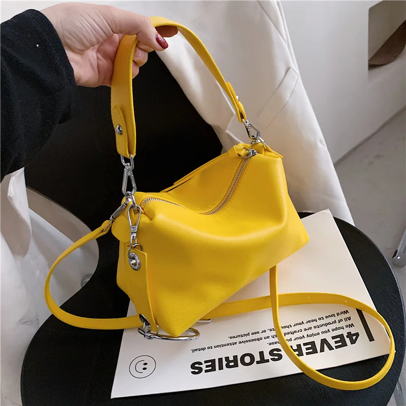 

Vintage PU Leather Shoulder Bag for Women 2021 Brand Wide Belt Designer ladies Handbags chain Women Trend hobos messenger Bag