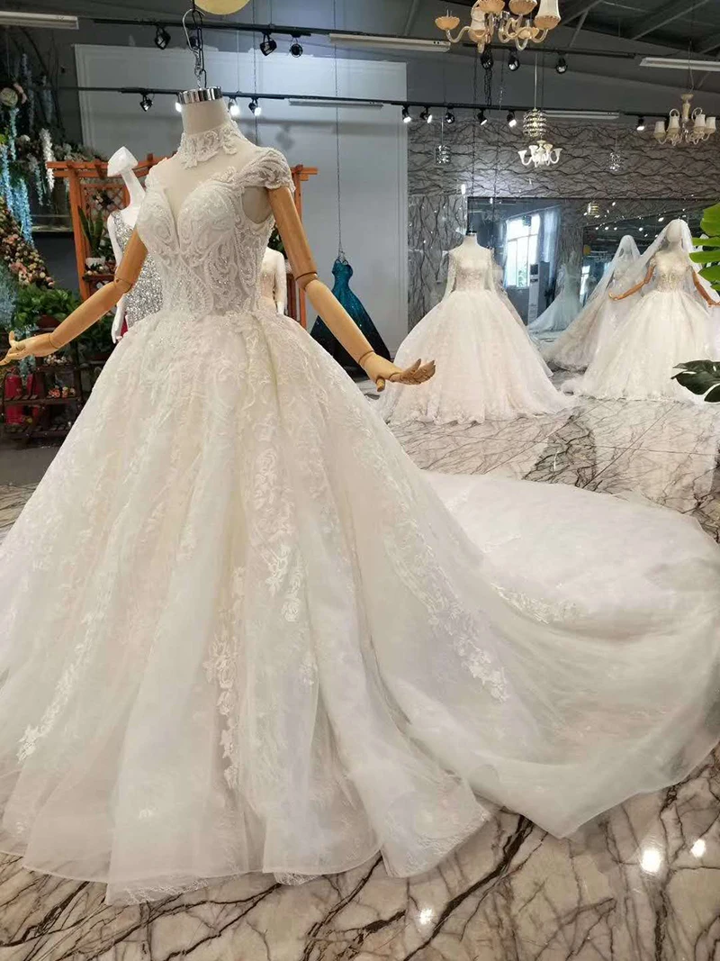 Бесплатная доставка свадебное платье белое с высоким воротом рукавами