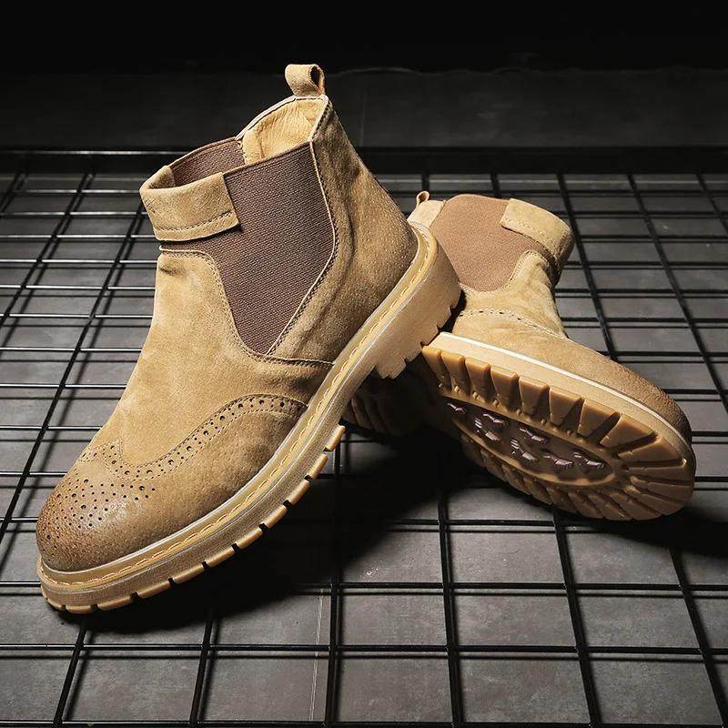 Мужские кожаные ботинки в британском стиле коричневые повседневные