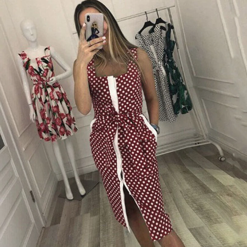 Платье Taotrees женское в горошек Элегантное повседневное на пуговицах с поясом