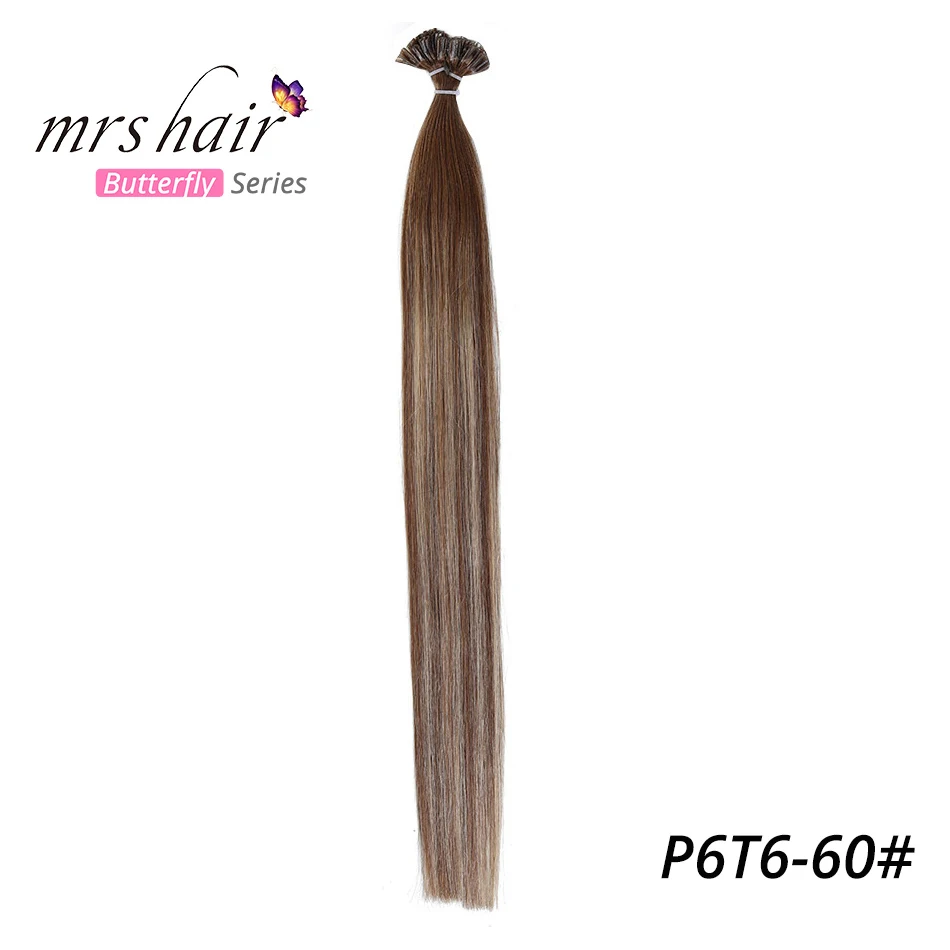 P6T6-60 MRS HAIR, 1 г/шт., Омбре, накладные прямые волосы Remy Nail, кератиновые человеческие волосы, 50 шт., 14 дюймов, 18 дюймов, 20 дюймов - Цвет: P6T6-60