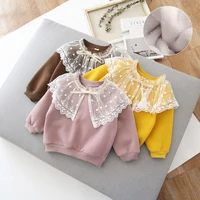 childrens clothing 2020 winter new girls plus velvet sweatshirts fashion childrens lace round neck sweet casual tops 1 6 years