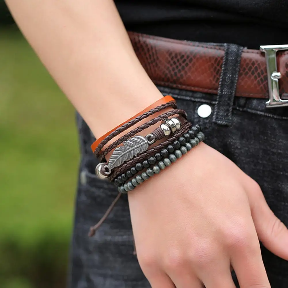 Многослойный браслет мужской модное креативное винтажное украшение на запястье