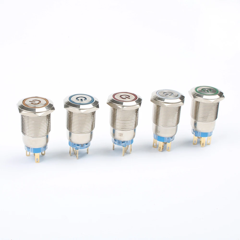 Металлический блок питания 19 мм латунный кнопочный переключатель Плоская