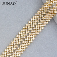 junao ss16 gold glass rhinestone chain trim crystal ribbon applique sewing metal trim strass banding for clothes jewelry