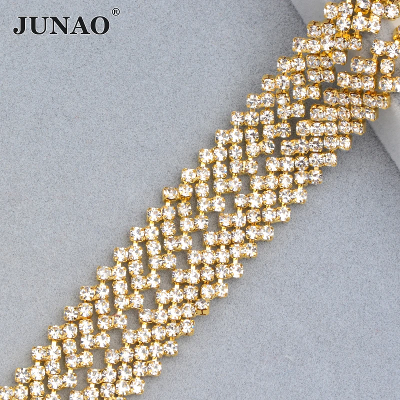 JUNAO SS16 Золотая Хрустальная стразы отделка цепи лента для аппликации шитье