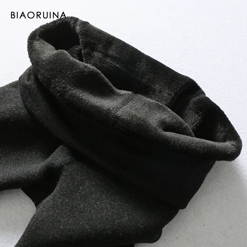 Женские однотонные плотные леггинсы BIAORUINA с флисовой подкладкой высокой талией