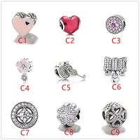 925 sterling silver cute heart shaped pink pendant beaded charm bracelet diy jewelry making for original pandora