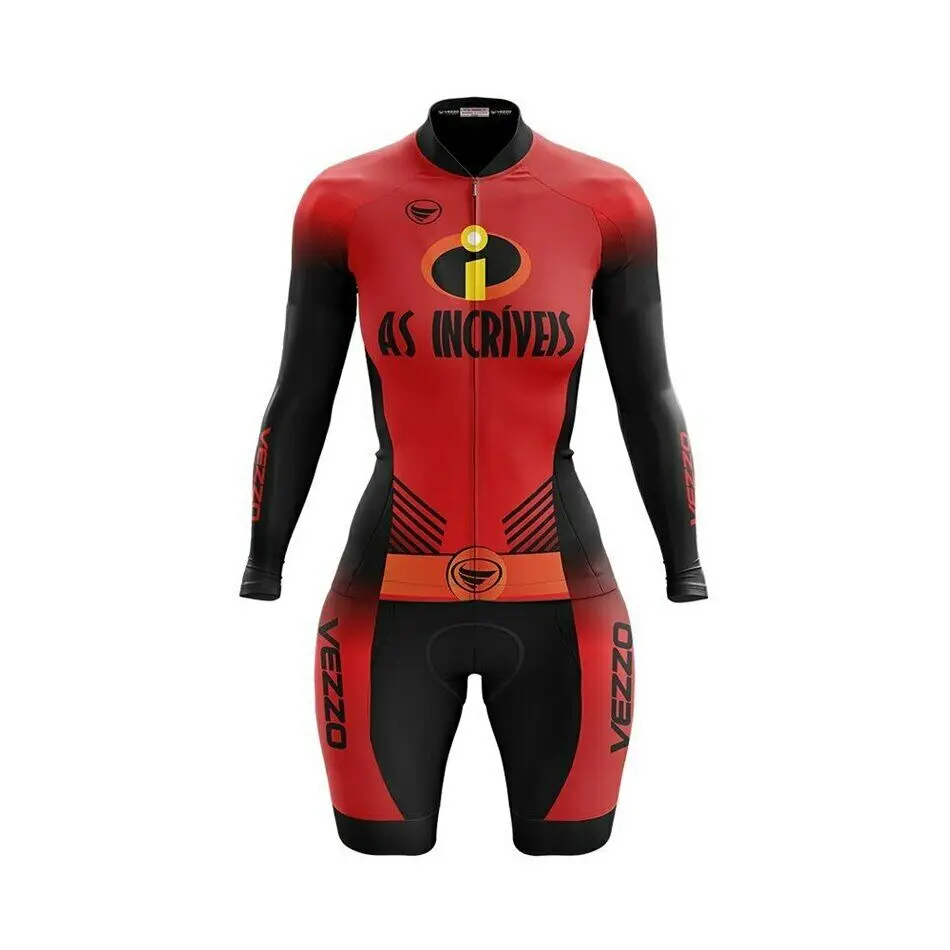

VEZZO Women's Cycling Clothing 2021 Summer Long Sleeve Little Monkey Cyclist Outfit With Sports Lycra Bike Jumpsuit Skinsuit