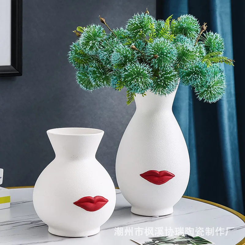 Скандинавская креативная Минималистичная ваза для лица с красными губами