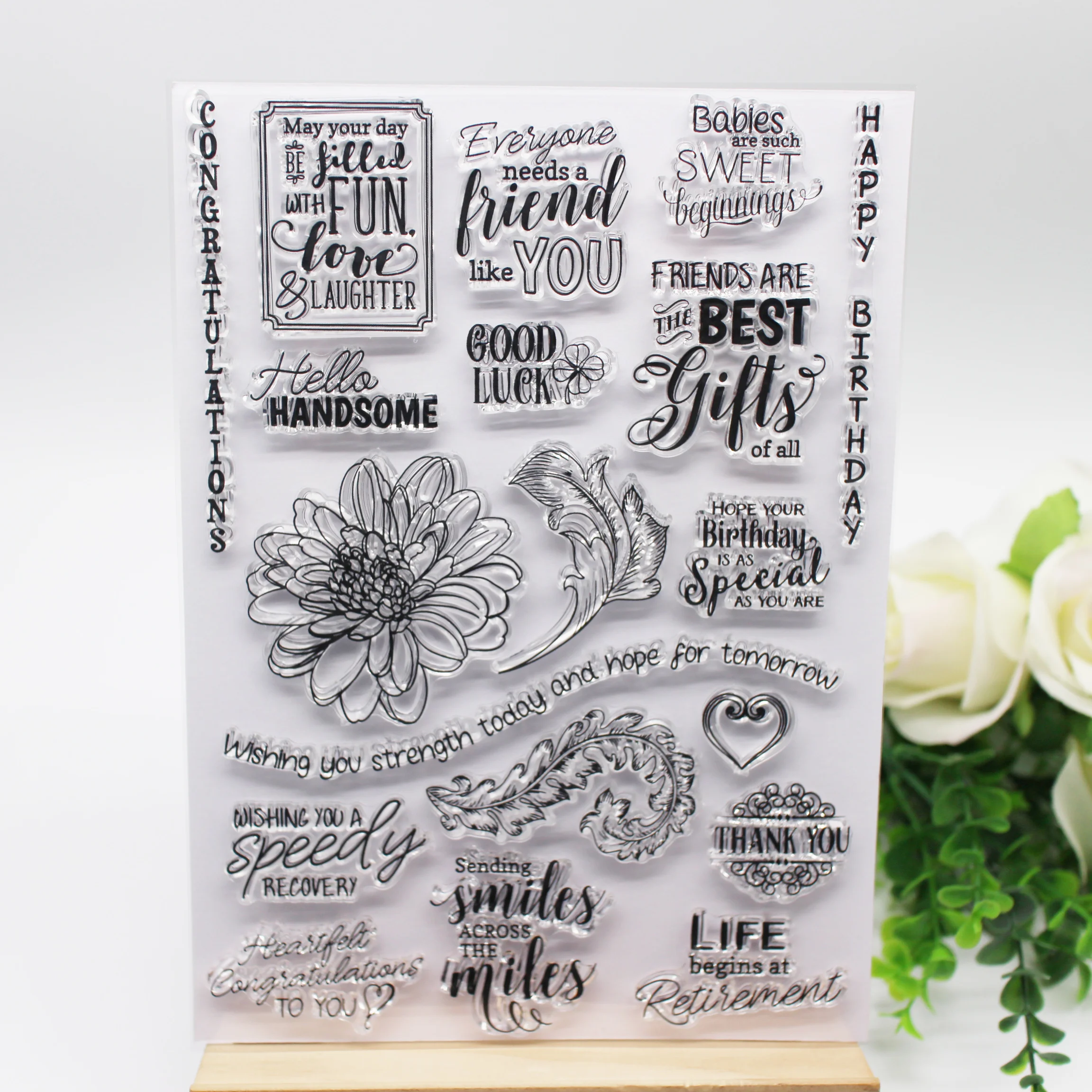 Цветок и листья прозрачные штампы письмо силиконовый штамп/печать для DIY