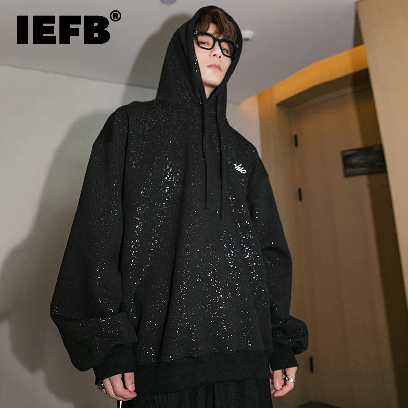 

IEFB Men's Hoodie Black Starry Sky Tops 2021 Autumn Winter Oversized Sweatshirts Loose Casual Clothing Korean Tide Top 9Y9089