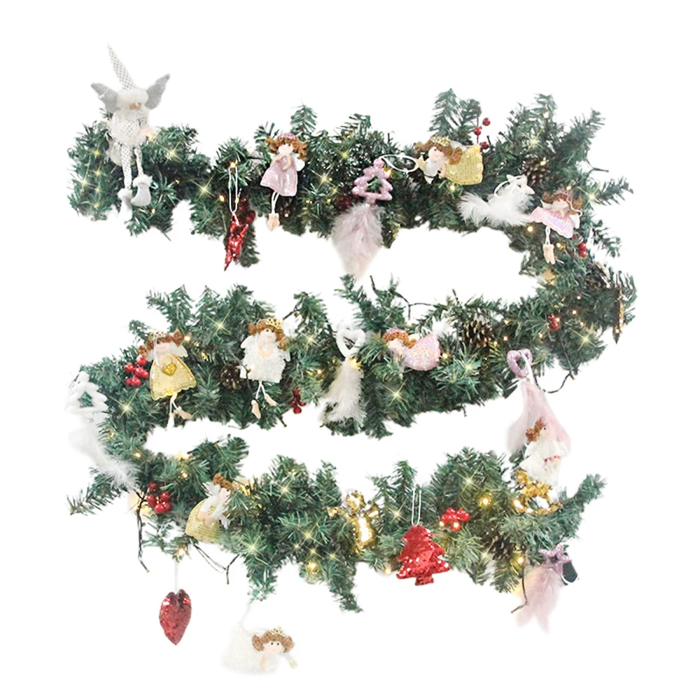 

Christmas Wreath Garland Home Fake Green Lights Plants And Flowers Lamp Decoration Indoor / Outdoor 2.7m Simulation Rattan