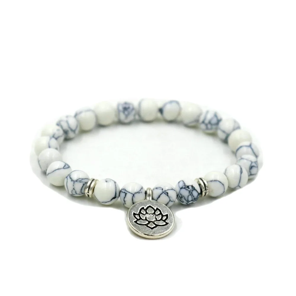 Бусины Из Натурального белого соснового камня для мужчин браслет с лотосом