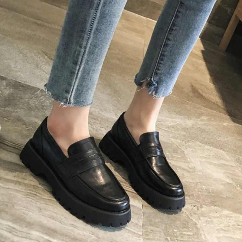 

RIZABINA New Flats Shoes Women Thick Bottom Real Leather Round Toe Shoes Women Vacation Ladies Footwear Size 34-41