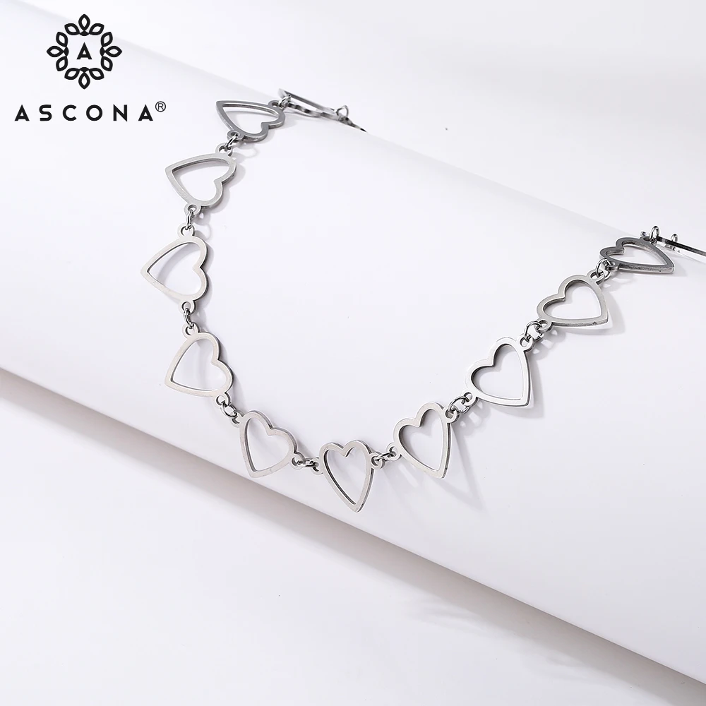 

ASCONA Stainless Steel Pendant Love Chain Style Necklace Silver Plated Punk Style Birthday Gift Collar De Ojo Turco