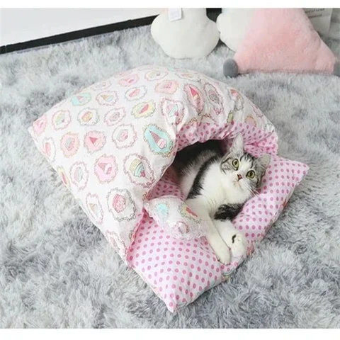 

Fashionable Cat Sleeping Bag Removable Cat Bed Warm Deep Sleep Pet Dog Bed House Cats Nest Cushion With Pillow Dropshipping