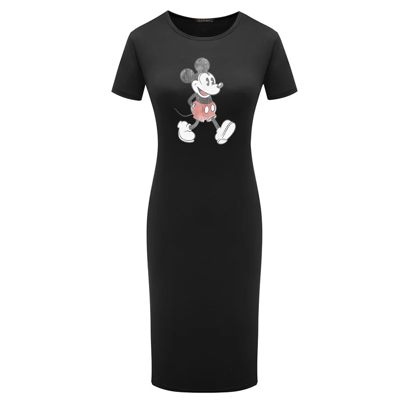 

Women Dress Summer Bodycon Minnie Mickey Print O Neck Girls Fitted Casual Short Sleeve Party Pencil Dresses Femme Robes 2021 New