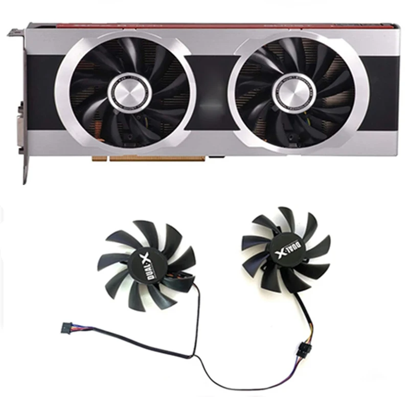 

NEW DIY 2pcs FD9015U12S FDC10U12S9-C 85MM 4PIN 12V 0.45A HD7950 GPU FAN For XFX HD 7970 7950 Dual-X Graphics fan replacement GPU