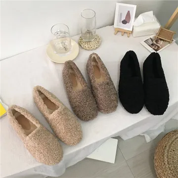 

Shoes Woman Flats Casual Female Sneakers Autumn Loafers Fur Round Toe Slip-on Dress Fall Moccasin New Slip On Winter PU Fretwork