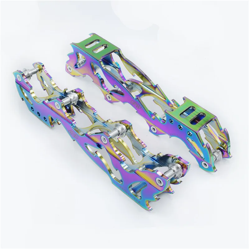 Rocked type 219mm 231mm 243mm roller skates frame 4X72mm 76mm 80mm inline slalom base FSK rockered banana rainbow silver