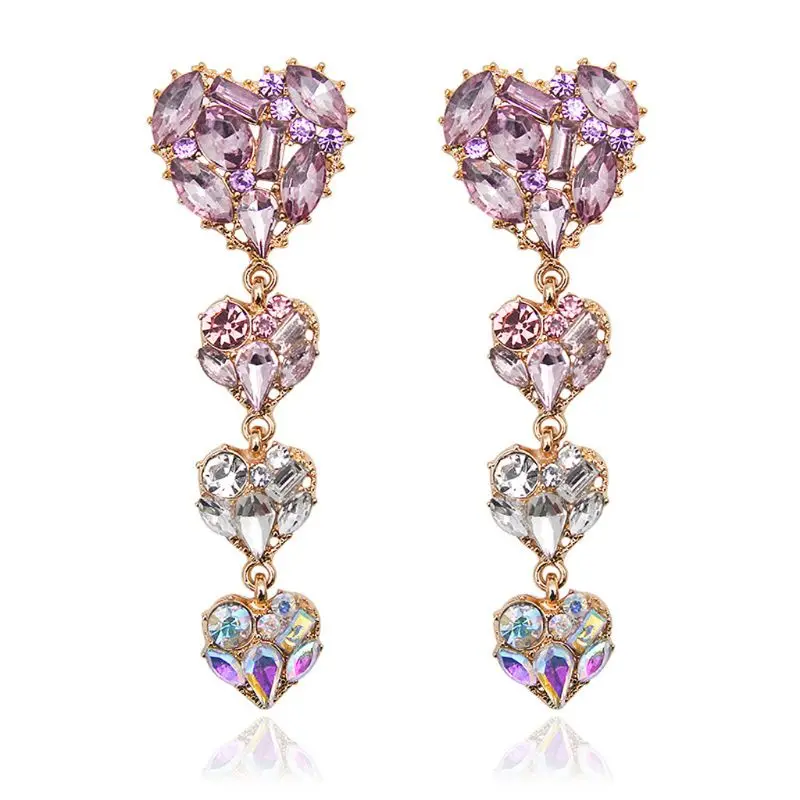 

Shiny Crystal Love Heart Drop Earrings Full Diamond Pave Earrings Women Jewelry E56A