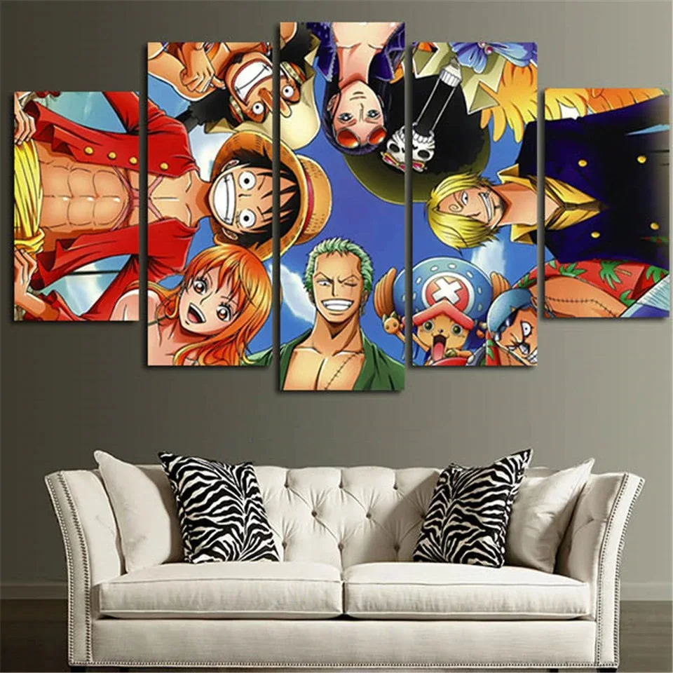 

Canvas Poster Living Room HD Printed Picture 5 Panels One Piece Anime Characters Painting Modular Wall Art Home Decor Framework