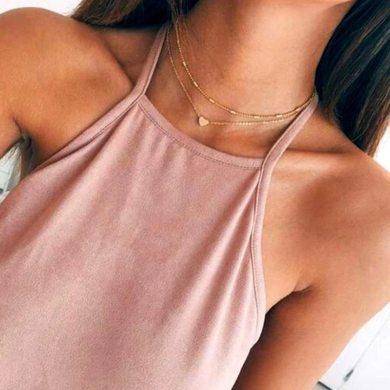 

fashion 2021 Hot Lovely Style 2 layers Love Heart Adjustable Necklace Multilayer Chain Choker Necklace For Gift 1 Pcs/Set чокер