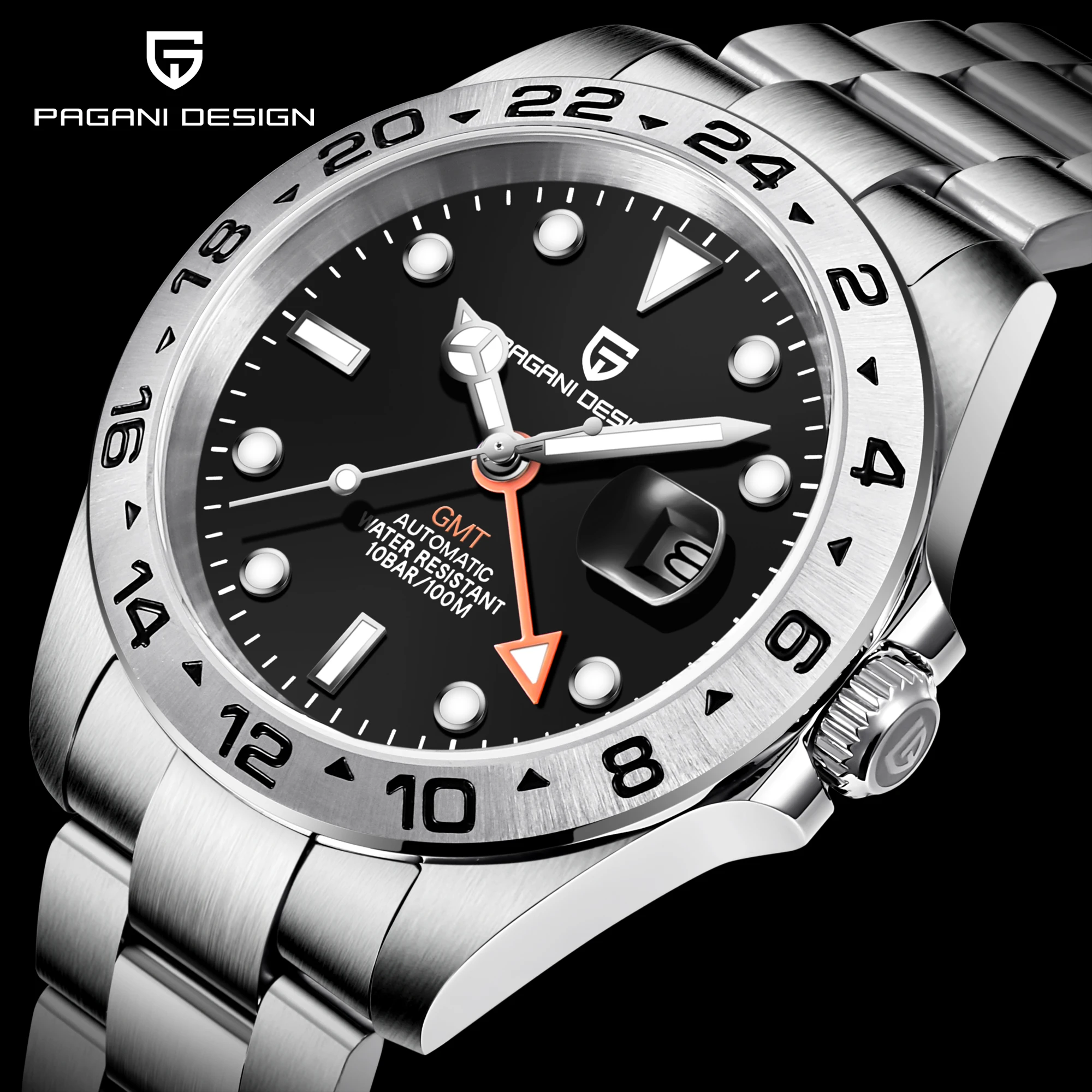 2021 PAGANI DESIGN Top Brand New Upgrade Men's Stainless Steel GTM Clock 42mm Sapphire Waterproof Watch Reloj Hombre