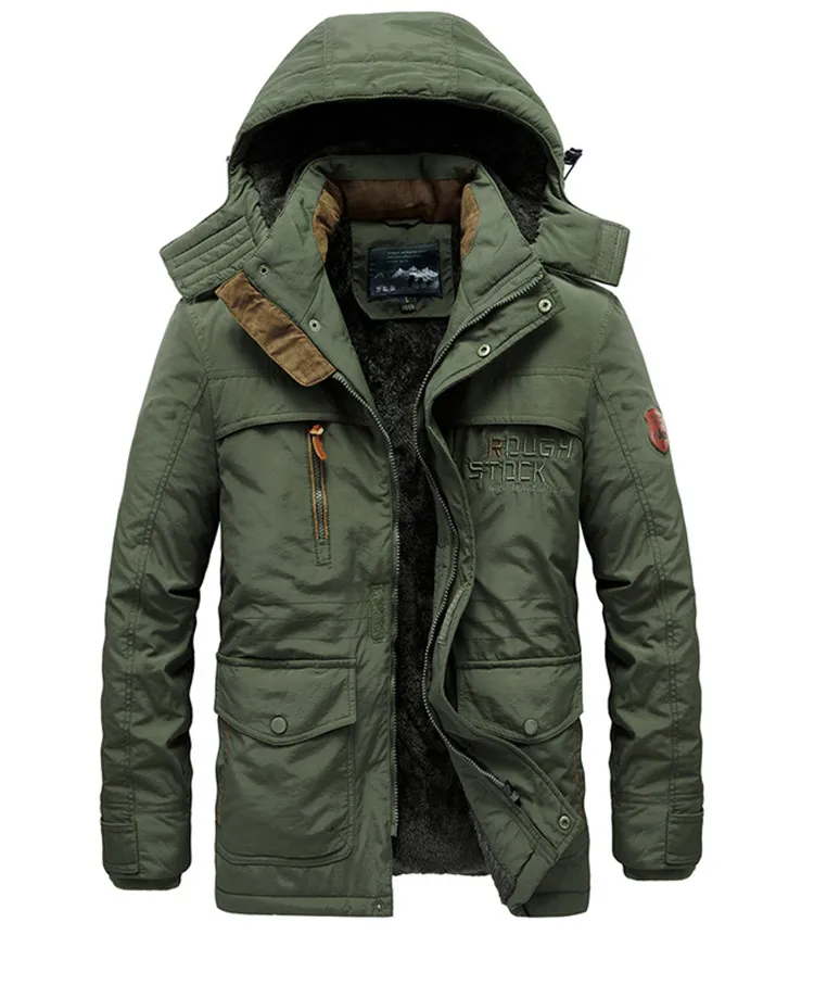 Мужская одежда, veste homme hiver, пальто, мужская куртка, плюс бархат, уплотненные, теплые куртки, парка hombre, с капюшоном, повседневные пальто - Цвет: Армейский зеленый