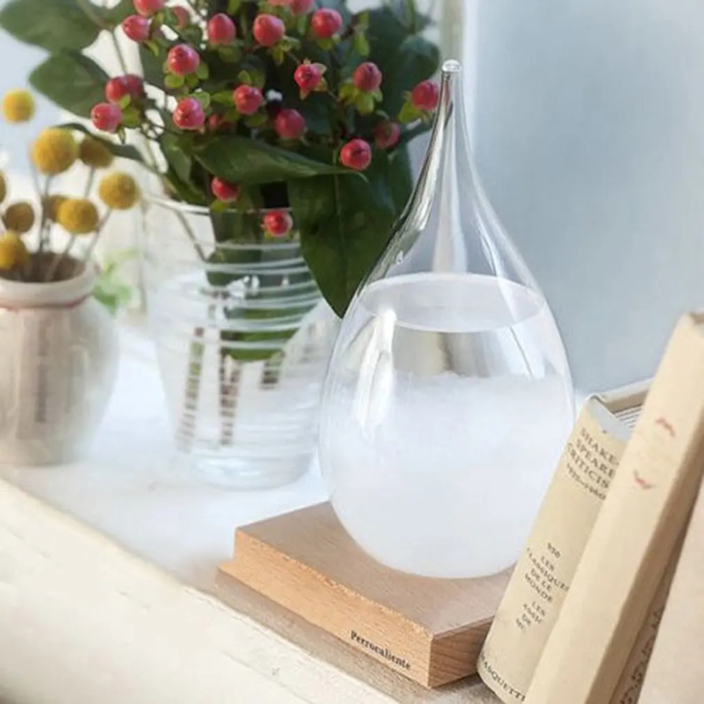 Mini Desktop Droplet Storm Glass Bottle Weather Forecast Predictor Monitor Barometer With Wooden Base For Home Decor | Бытовая техника