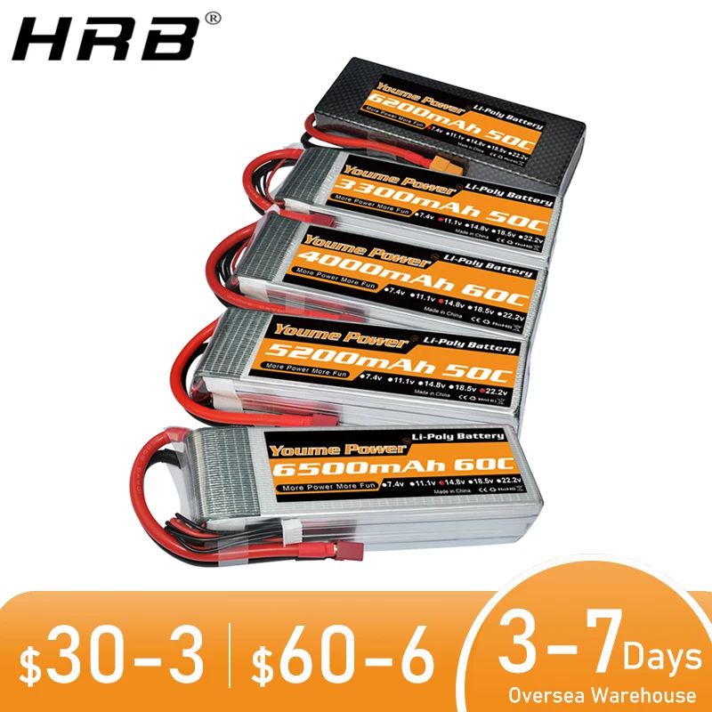 Youme-bater&iacute;a Lipo 2S 3S 4S 6S RC, carcasa dura, piezas de RC, 7,4 V, 11,1 V, 14,8 V, 22,2 V, 3300mah, 4500mah, 5200mah, 6200mah, 6500mah, T Deans XT60-0