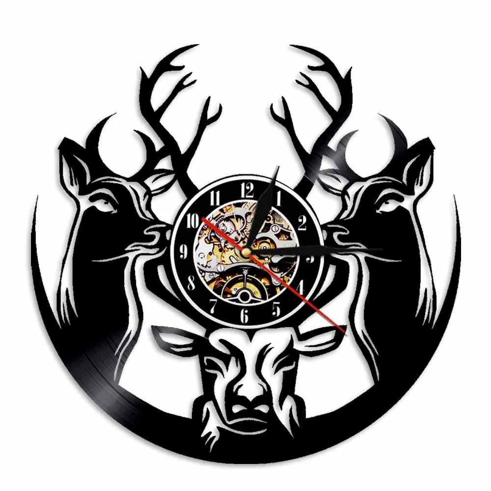 Merry Christmas Deer Woodland Animals Elk Modern Vinyl Wall Clock Wall Reindeer Floral Moose Wall Art Decor Clock