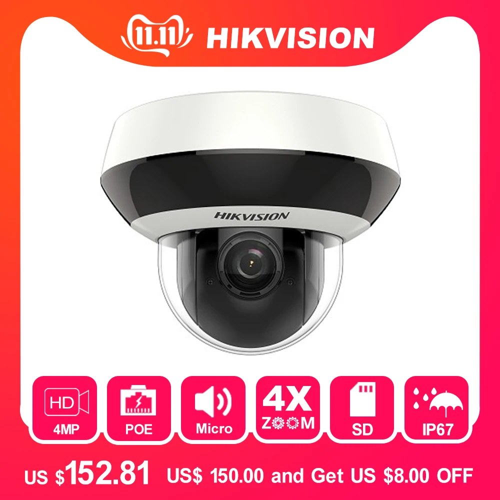 Hikvision PTZ IP камера H.265 DS-2DE2A404IW-DE3 4MP 4X Zoom 2,8-12 мм объектив сети Видеонаблюдения POE купольная камера видеонаблюдения Аудио