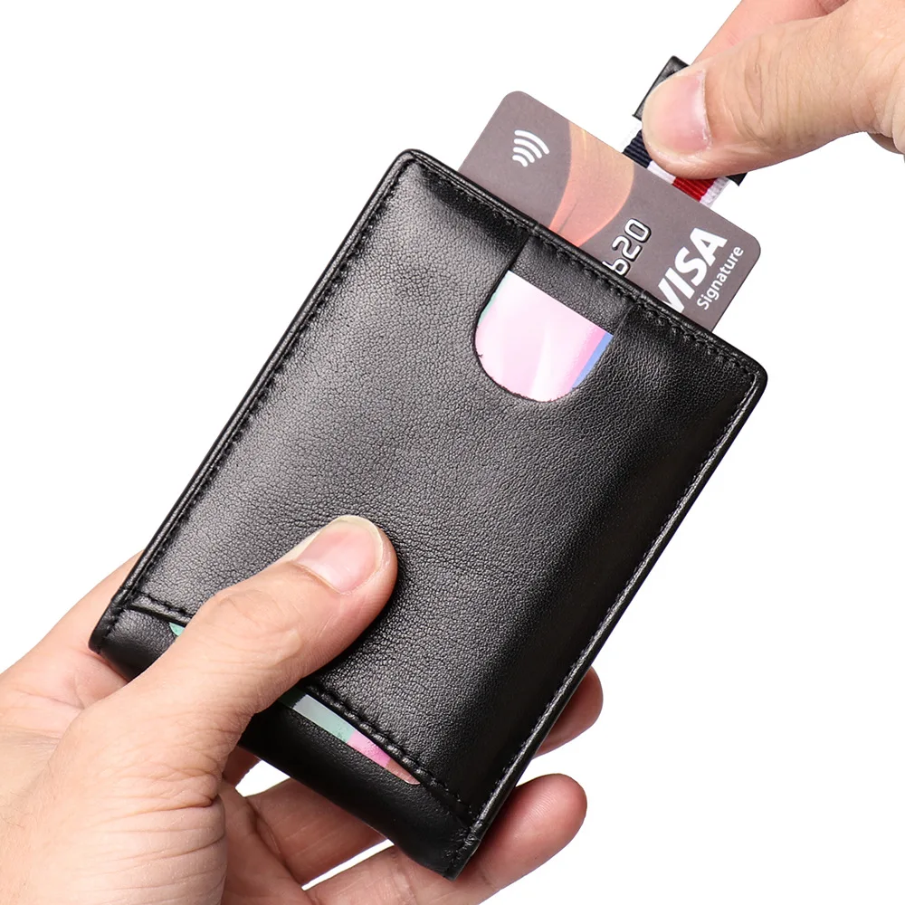 

Genuine Leather Business ID Card Holder Men Credit Card Holder RFID Blocking Wallet Automatic Hasp Male Purse