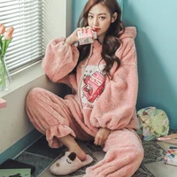 moon clothing thickened coral velvet sweet autumn and winter maternity nursing clothes pajamas maternal nursing home large size