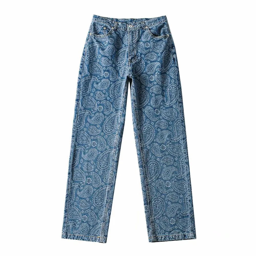 

Cashew Pattern Straight Jeans Women's Autumn New Retro High Waist Slim Casual Straight Pants DLZK523