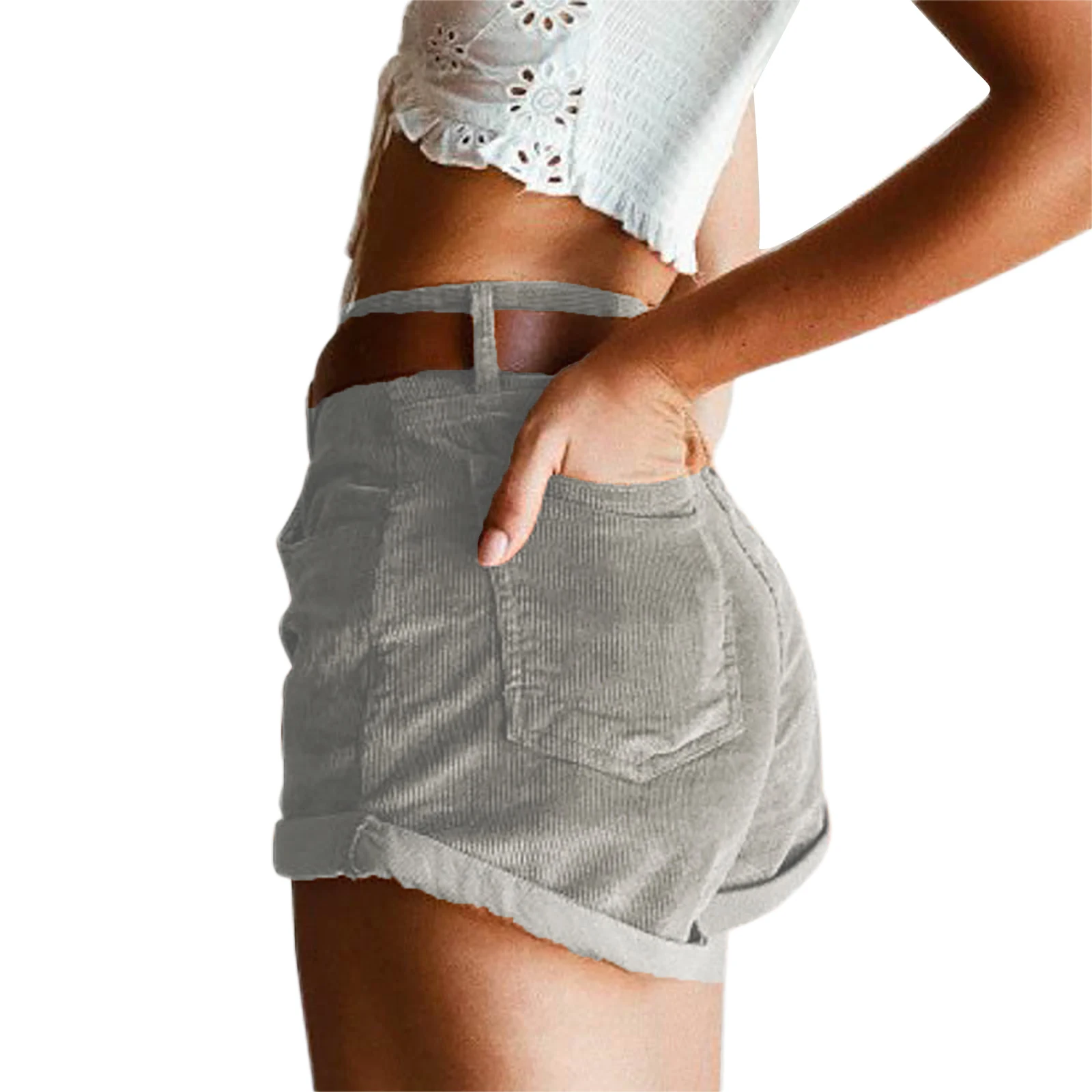 

Summer Corduroy Shorts Women Solid Color Stretch Short Pants High Waist Slim Fit Short Bottom Casual Curling Shorts Streetwear