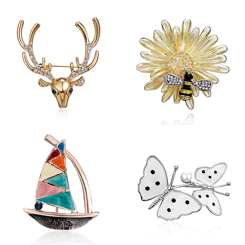 

Fashion Rhinestone Animal Brooch Little Bee Butterfly Deer Daisy Flower Insect Brooch For Women Exquisite Jewelry Christmas Gift
