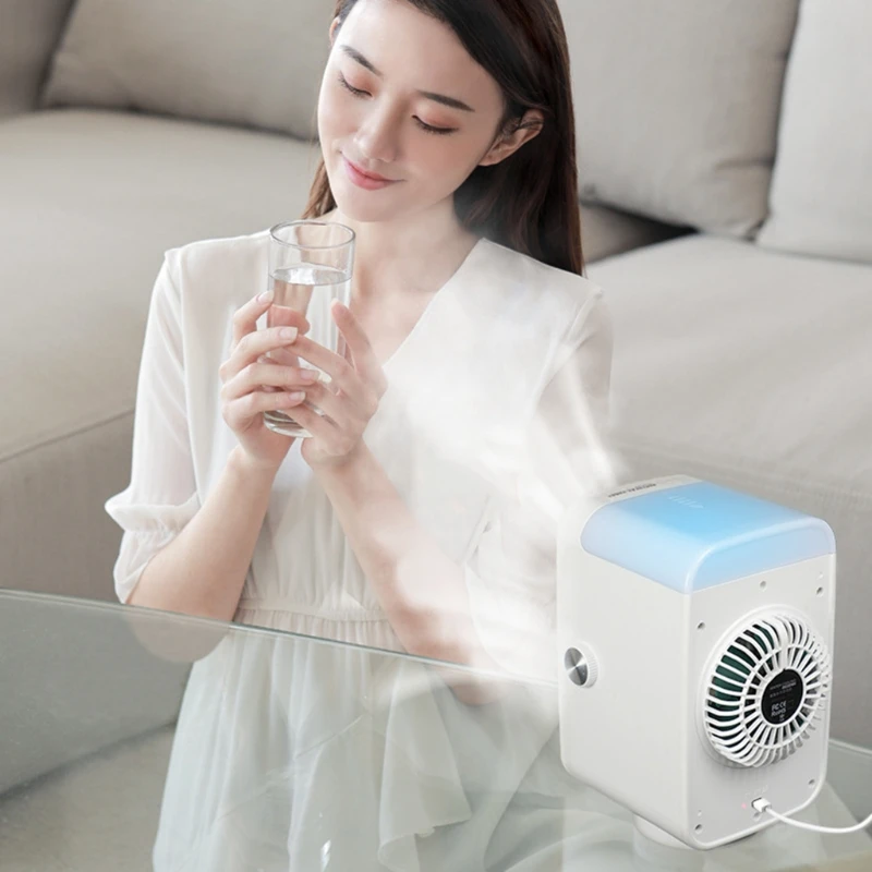 

Mini Air Cooler Humidifier Leakproof Freon-Free with 3 Fan Speed USB Charging Purifier with Ice Tray for Bedroom Desk