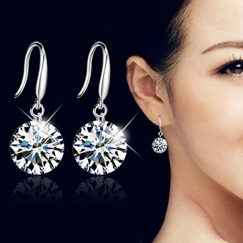 

Fashion Luxury Zircon Round Crystal Dangle Drop Earrings For Women Girls Korean Elegant Wedding Jewelry Earrings Wholesale