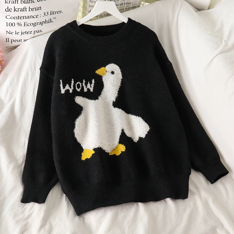 

Cartoon duck winter dress women's sweater lovely autumn jacquard warm pull women's College style Sweatshirt 2021